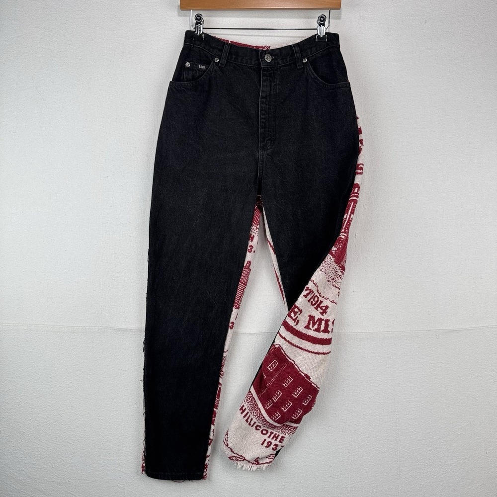 90's Vtg Custom Lee Women 14P 28x27 High Waisted Black & Tapestry Jeans Made USA